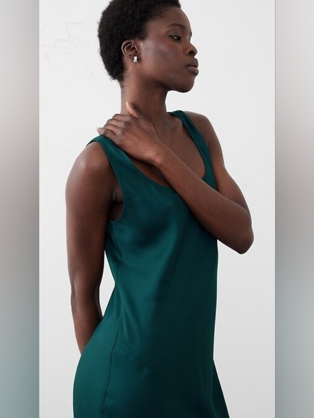 Banana Republic NWT  Sliky Teal Maxi Slip Dress with Side Slit Misses Large - Picture 2 of 10